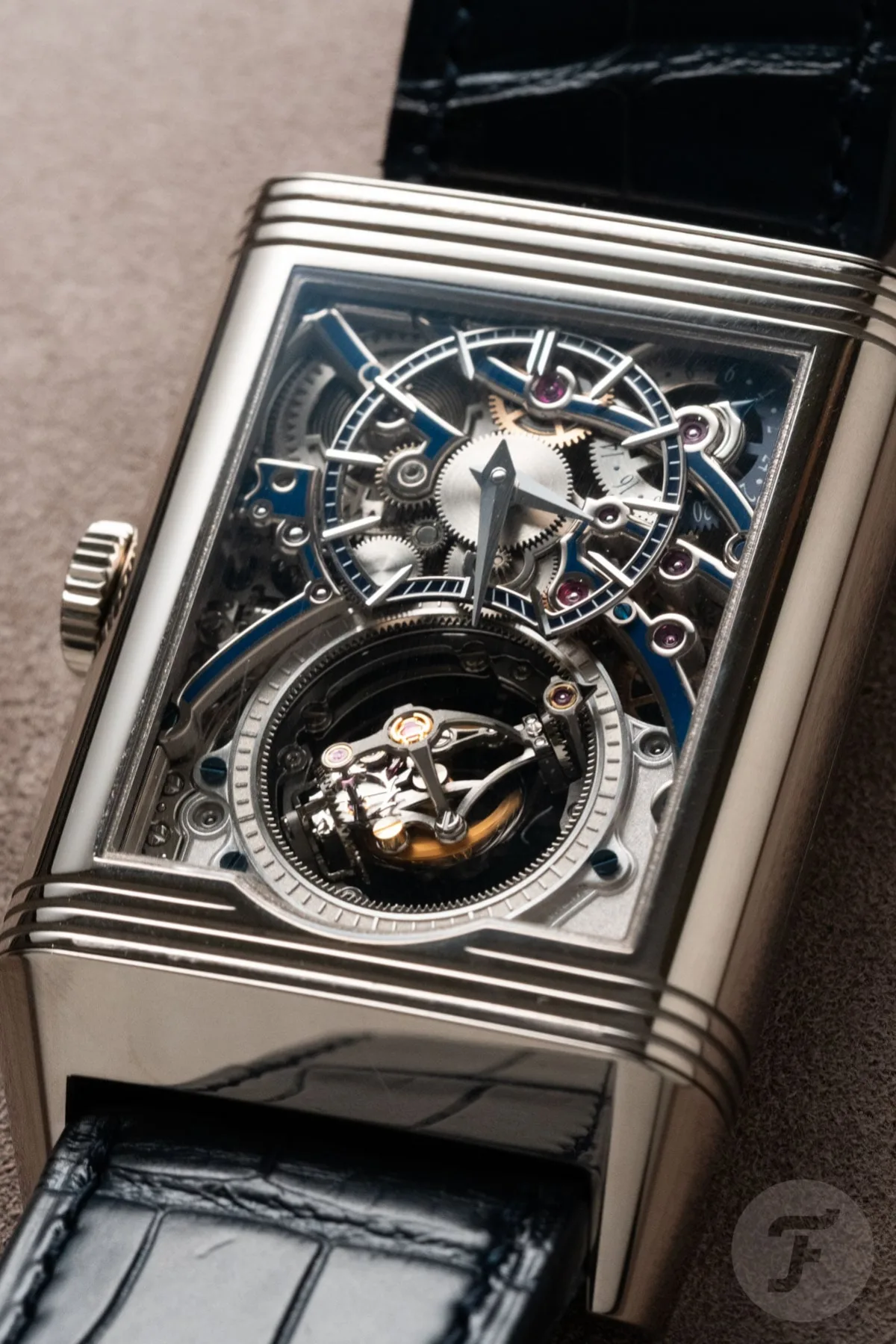 Skeletonized back of Jaeger-LeCoultre Reverso Hybris Artistica