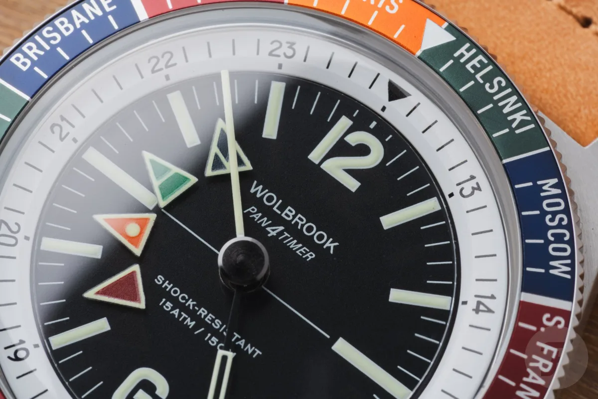 Wolbrook Pan4Timer Automatic's dial and bezel details