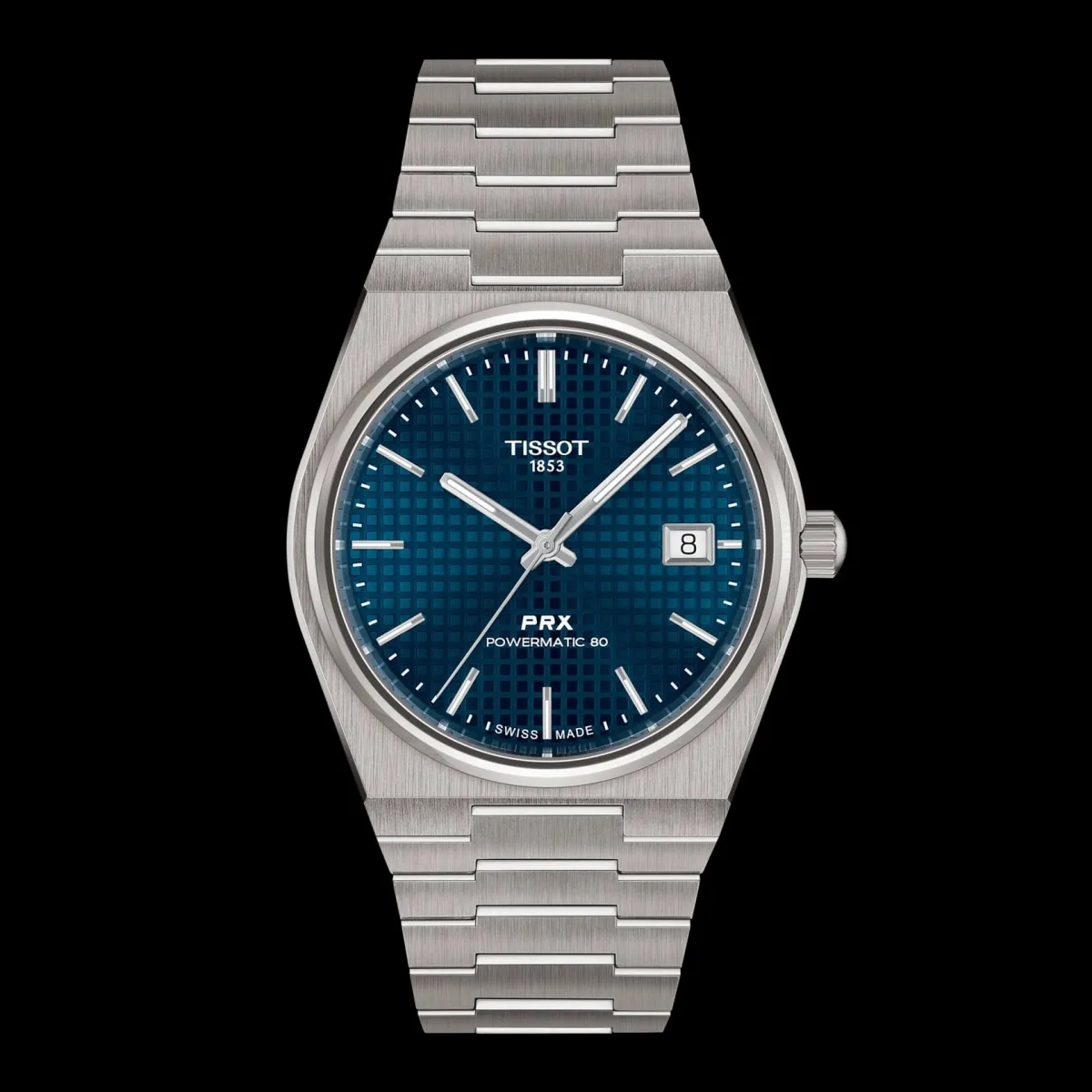 Tissot PRX Powermatic 80 Titanium 38mm watch with blue dial
