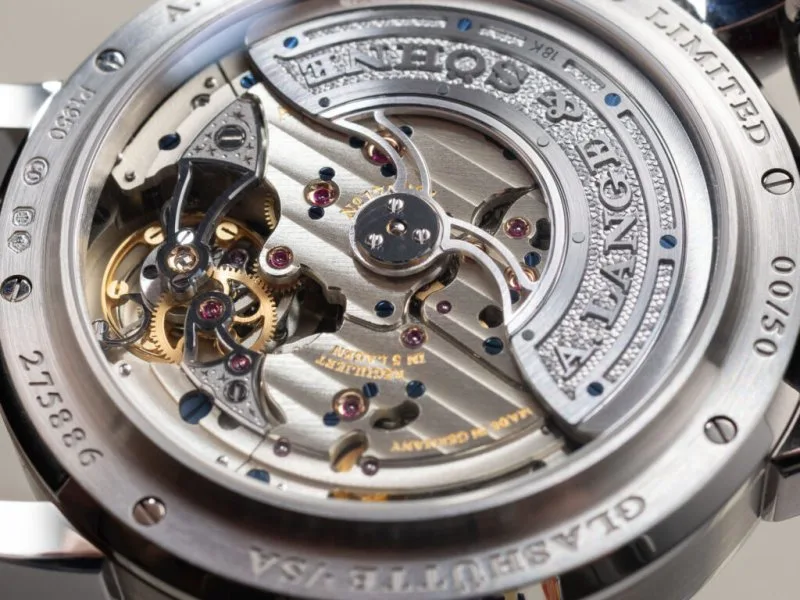 Detail of the automatic winding rotor in white gold