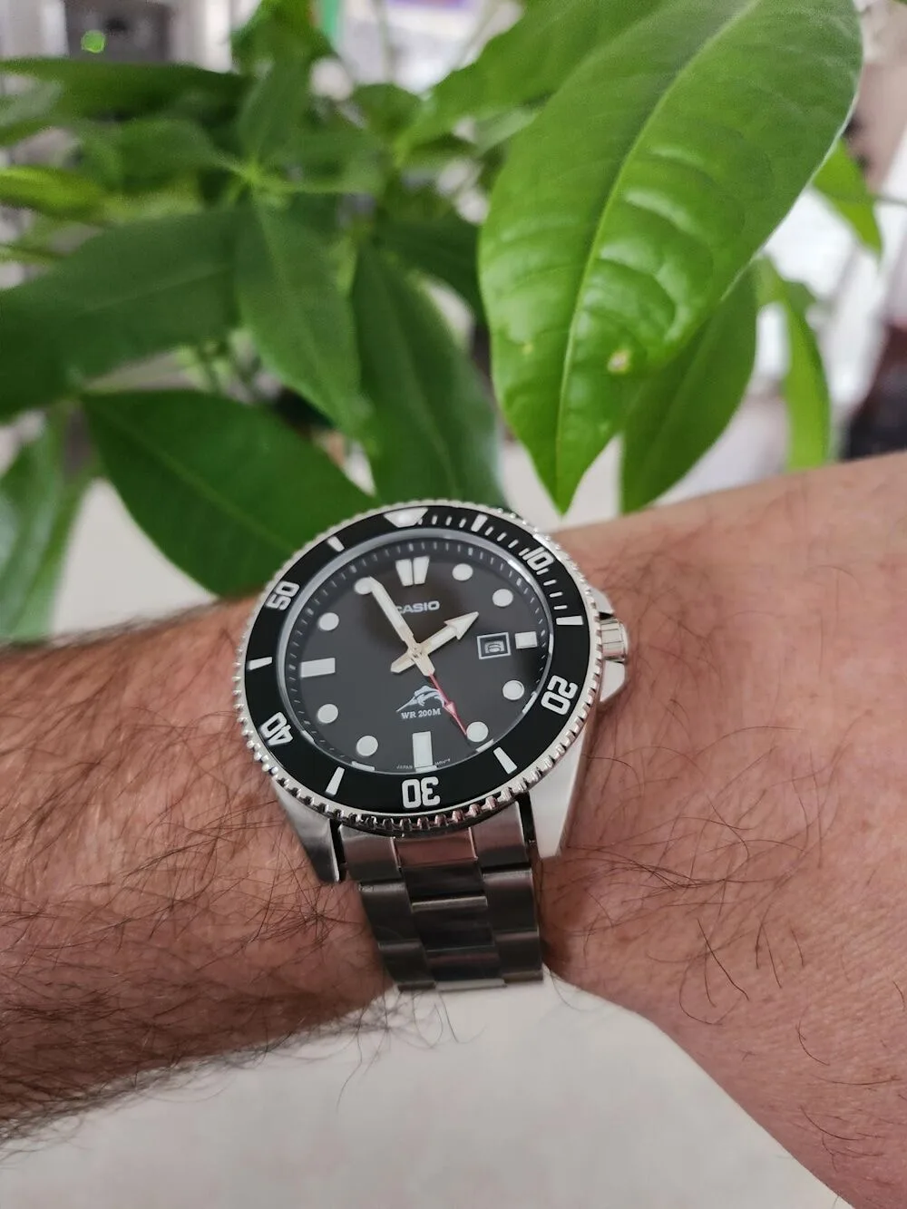 Close-up of Casio Duro watch face