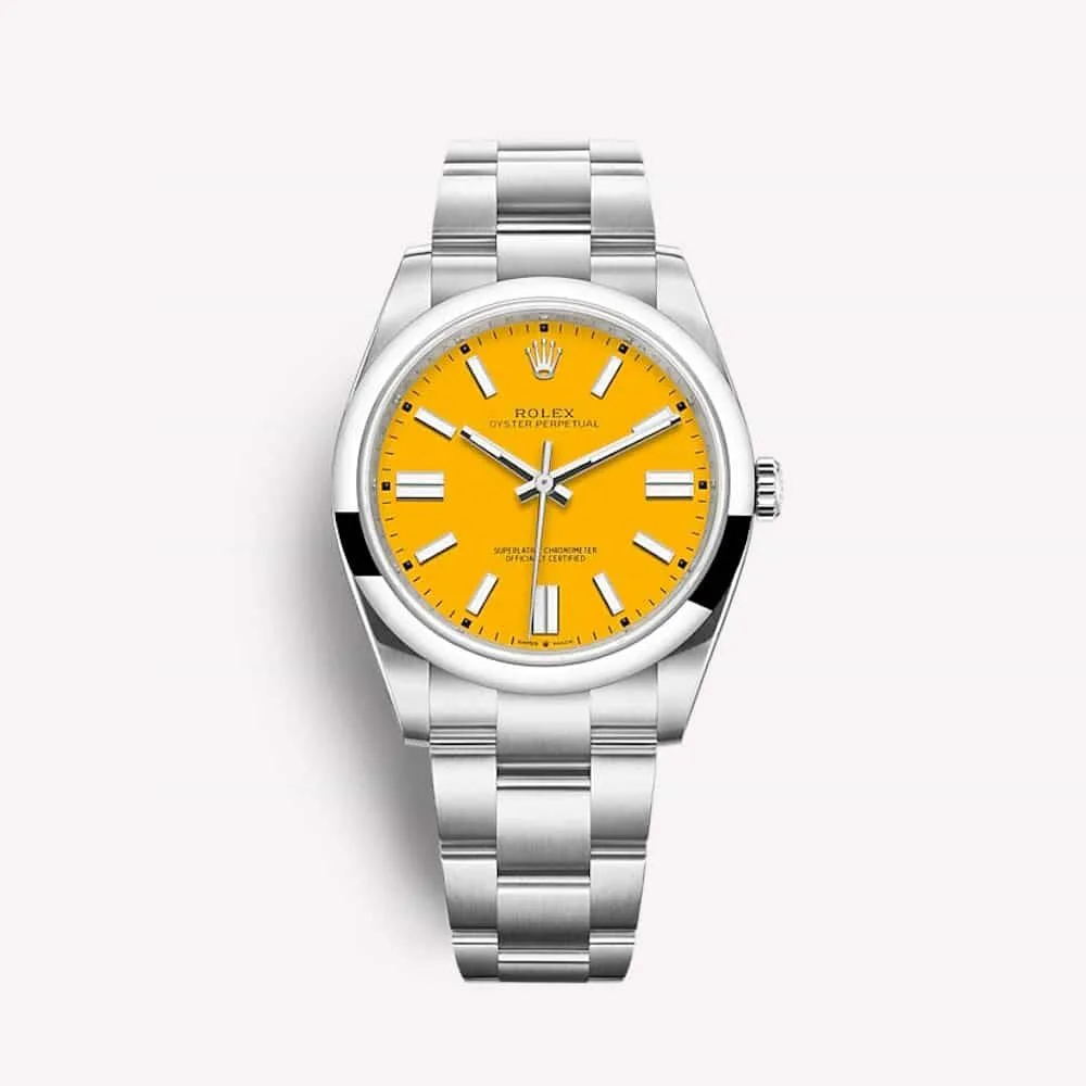 Rolex Oyster Perpetual watch with yellow dial