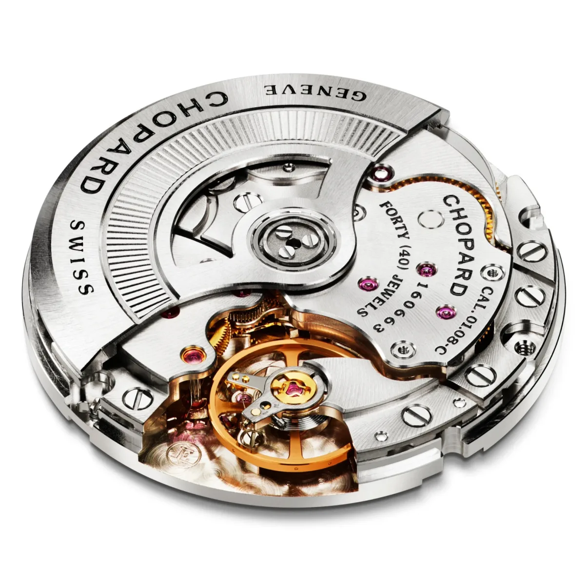 COSC-certified movement of the Chopard Mille Miglia GTS visible through sapphire case back