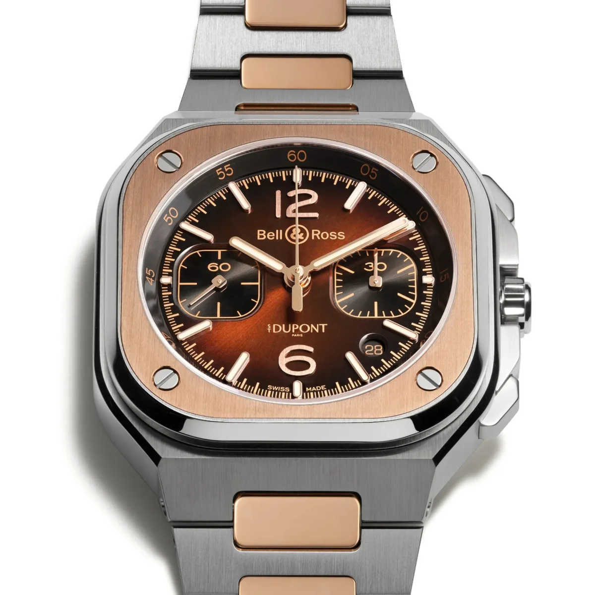 Bell & Ross BR-05 Chrono with cognac dial and S.T.Dupont lighter