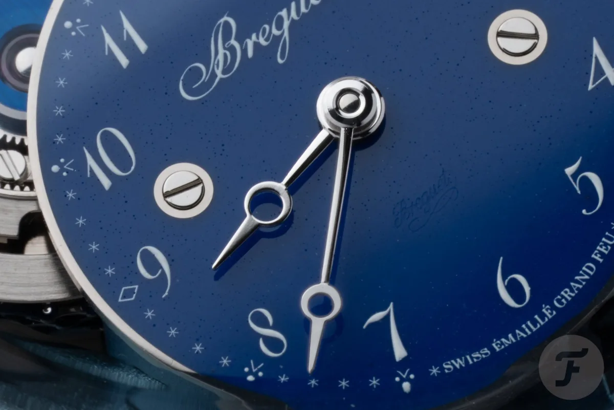 Close-up of the small dial with grand feu enamel