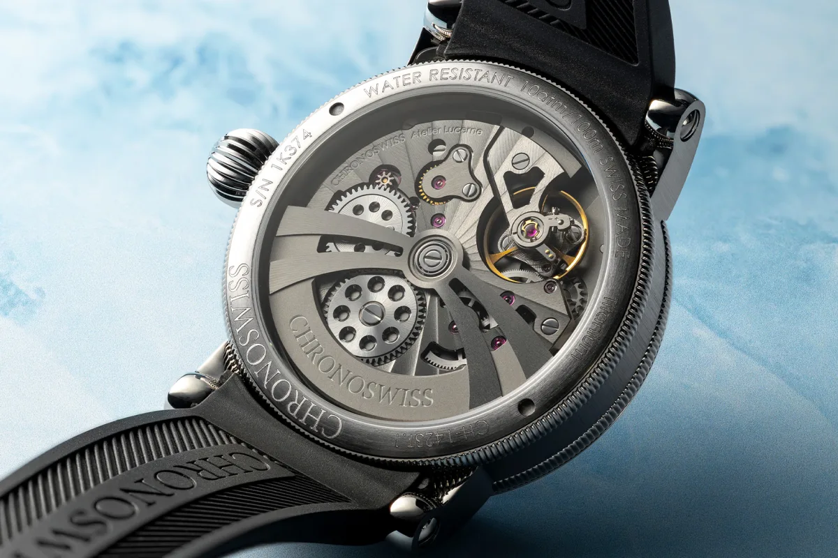 Chronoswiss Delphis Glacier dial with guilloché finish
