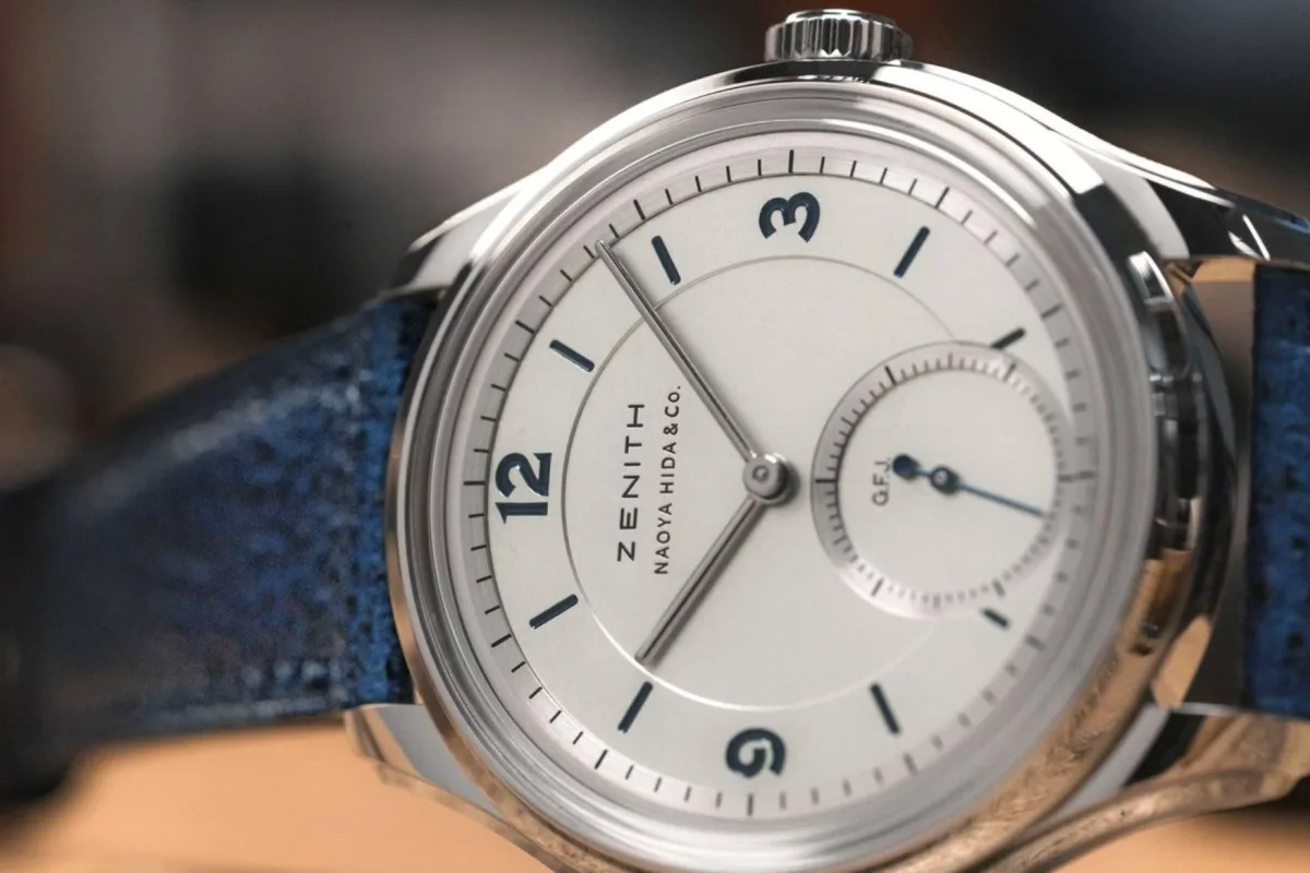 Close-up of handcrafted Arabic numerals on Zenith watch