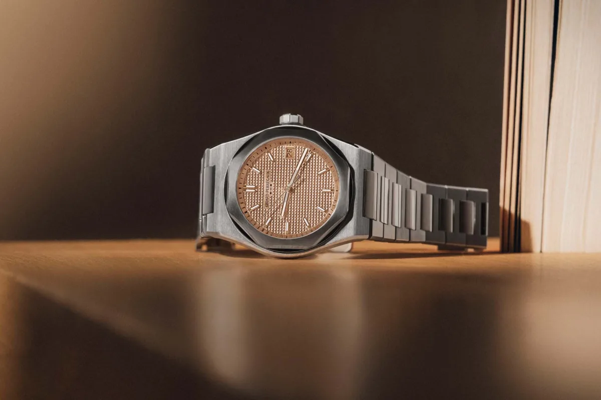 Detail of Girard-Perregaux Laureato Fifty dial with 'Clous de Paris'