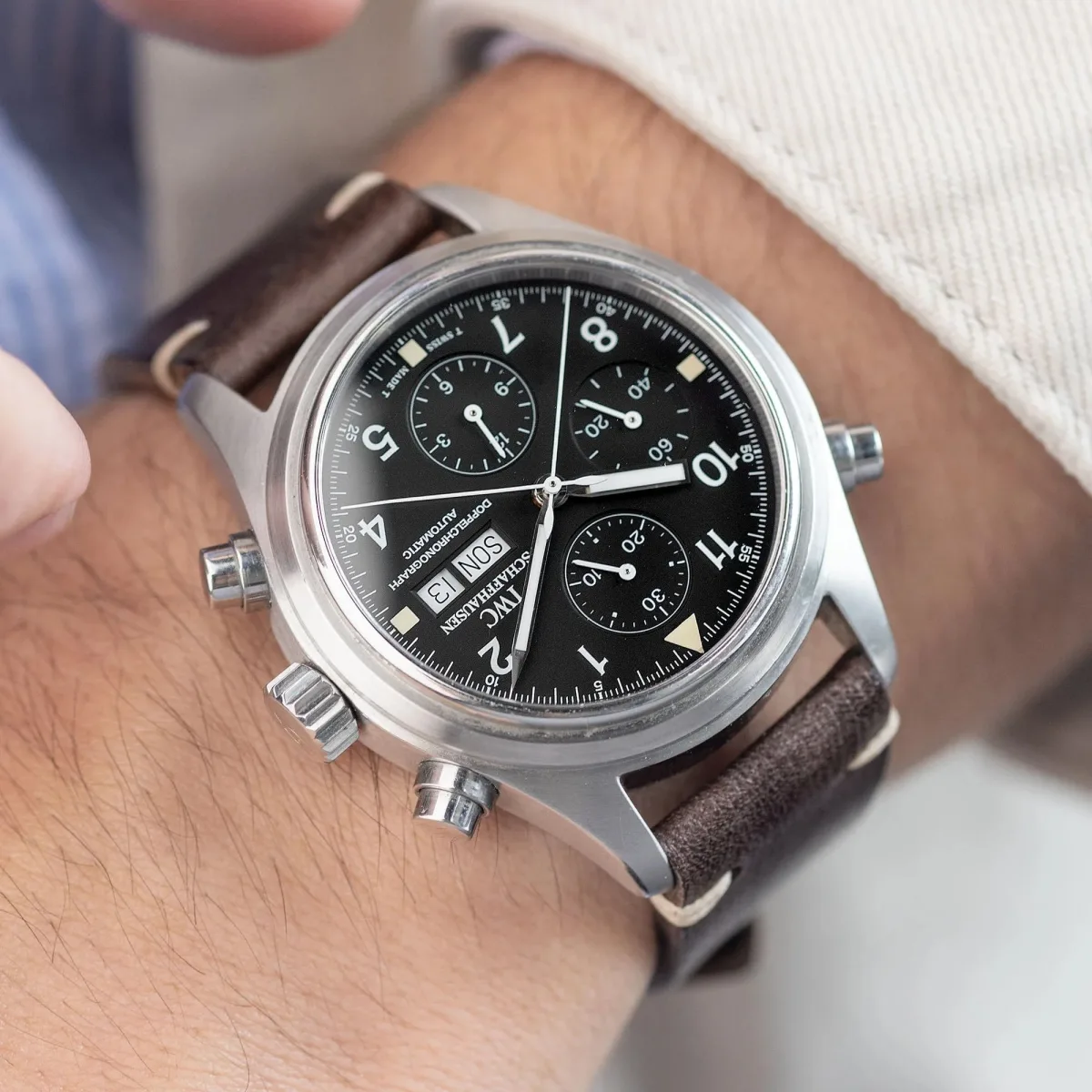 IWC Flieger Doppelchronograph side view
