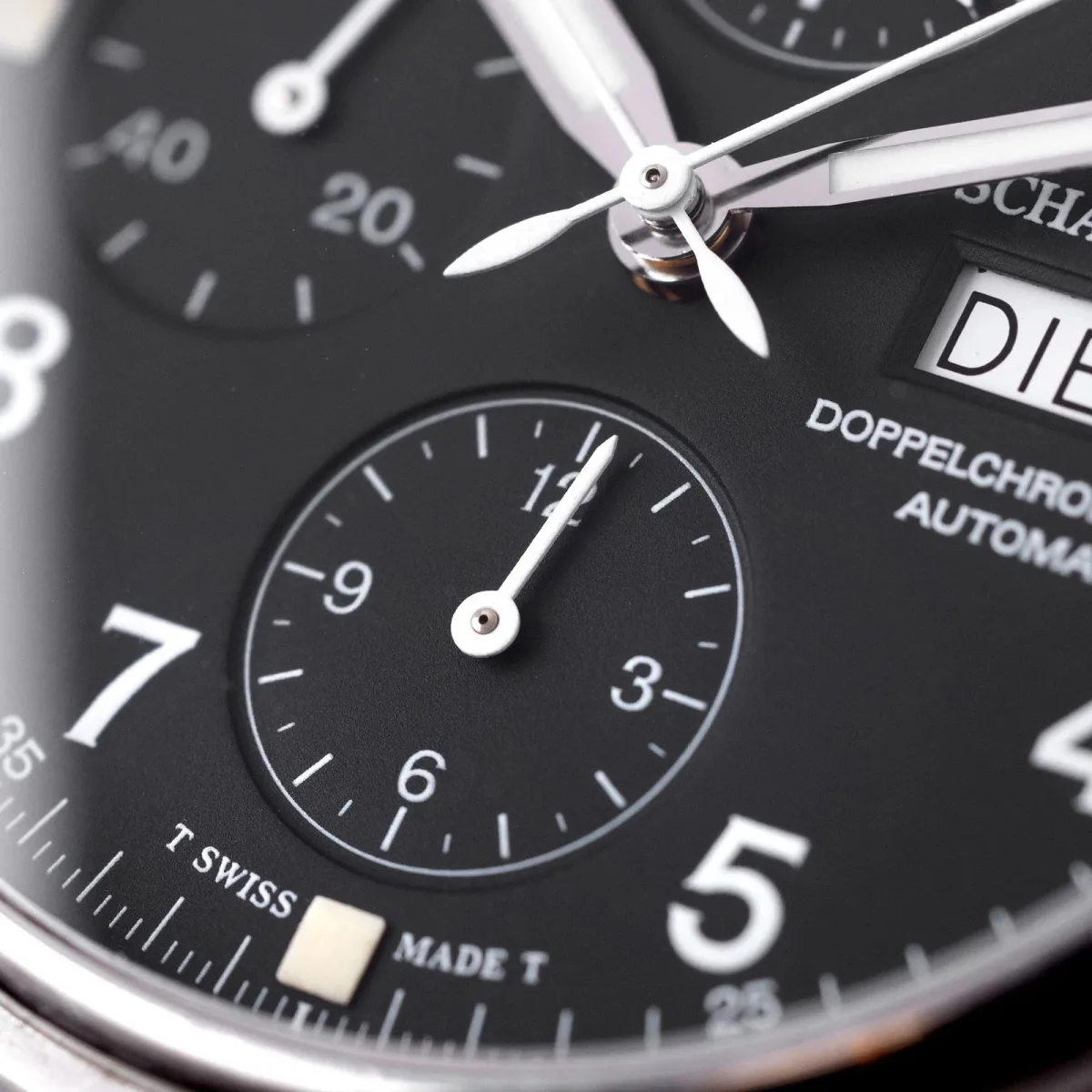 IWC Flieger Doppelchronograph dial close-up
