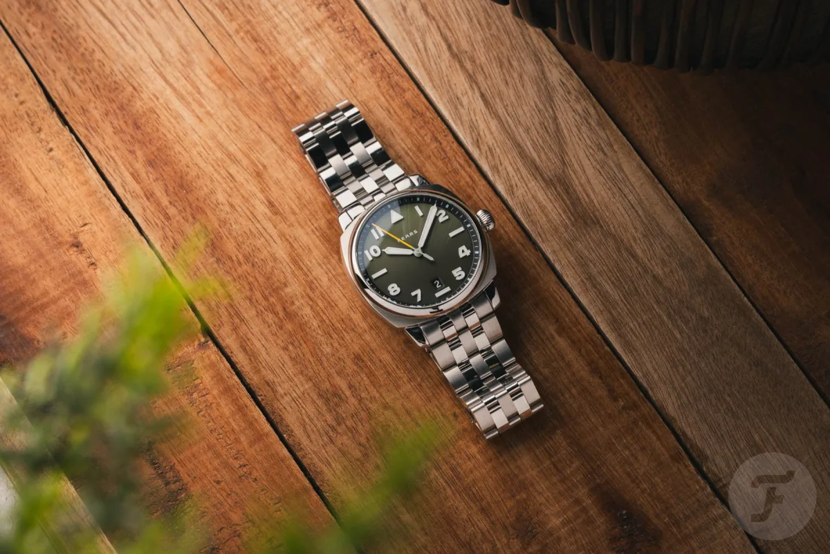 Detailed view of Fears Brunswick watch finishing