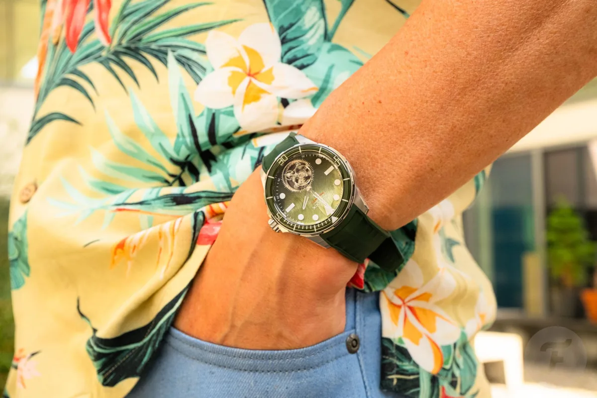 Peacock Haiyi Tourbillon watch with green enamel dial
