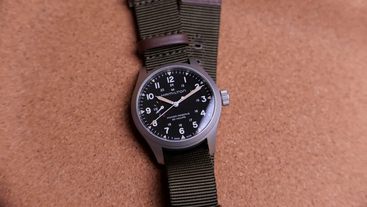 Hamilton Khaki Field 40mm case on wrist