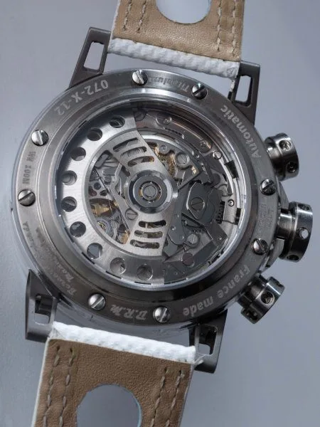 Skeletonized view of ETA Valjoux 7753 movement in B.R.M. MK-44