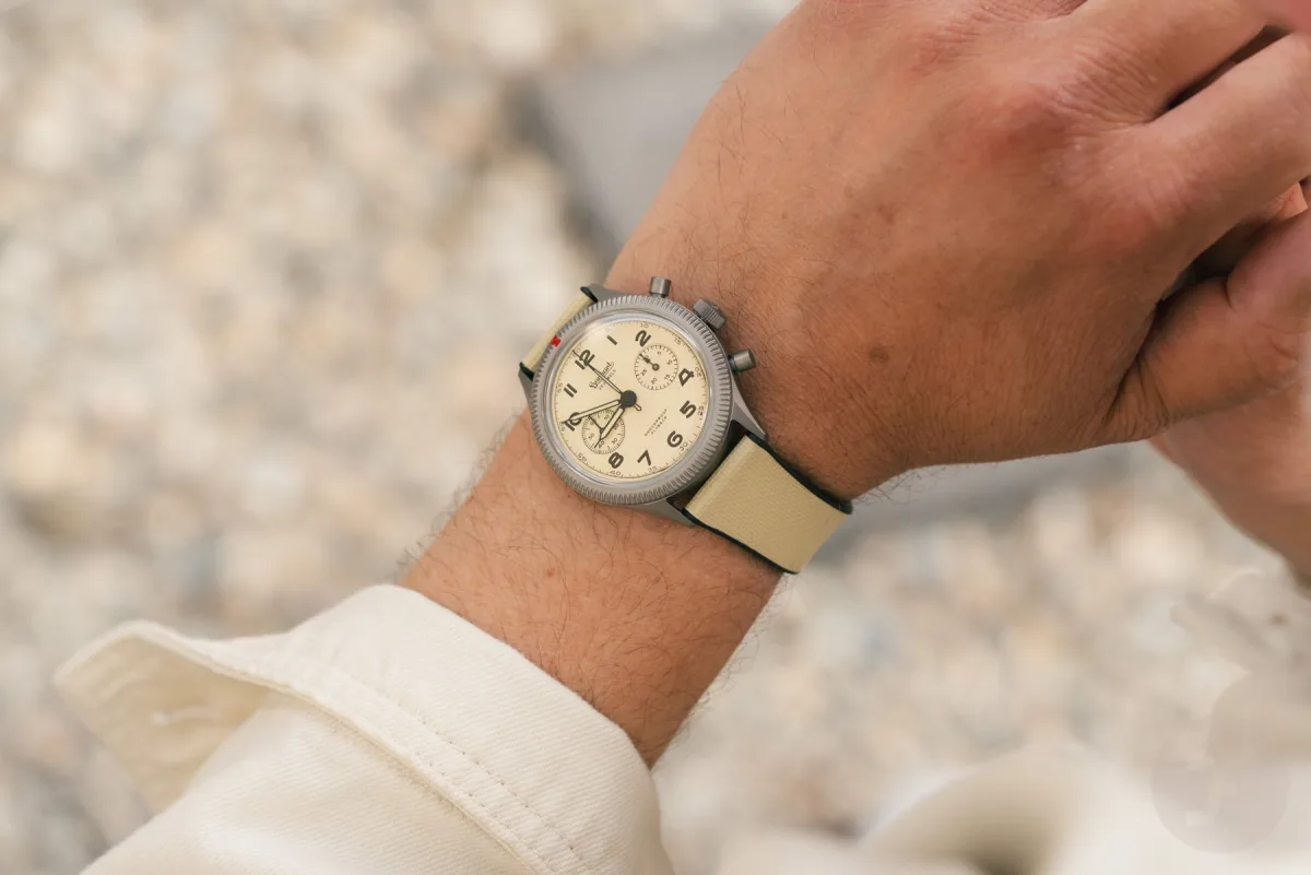 Wrist shot of Hanhart 417 TI Desert Pilot 39mm