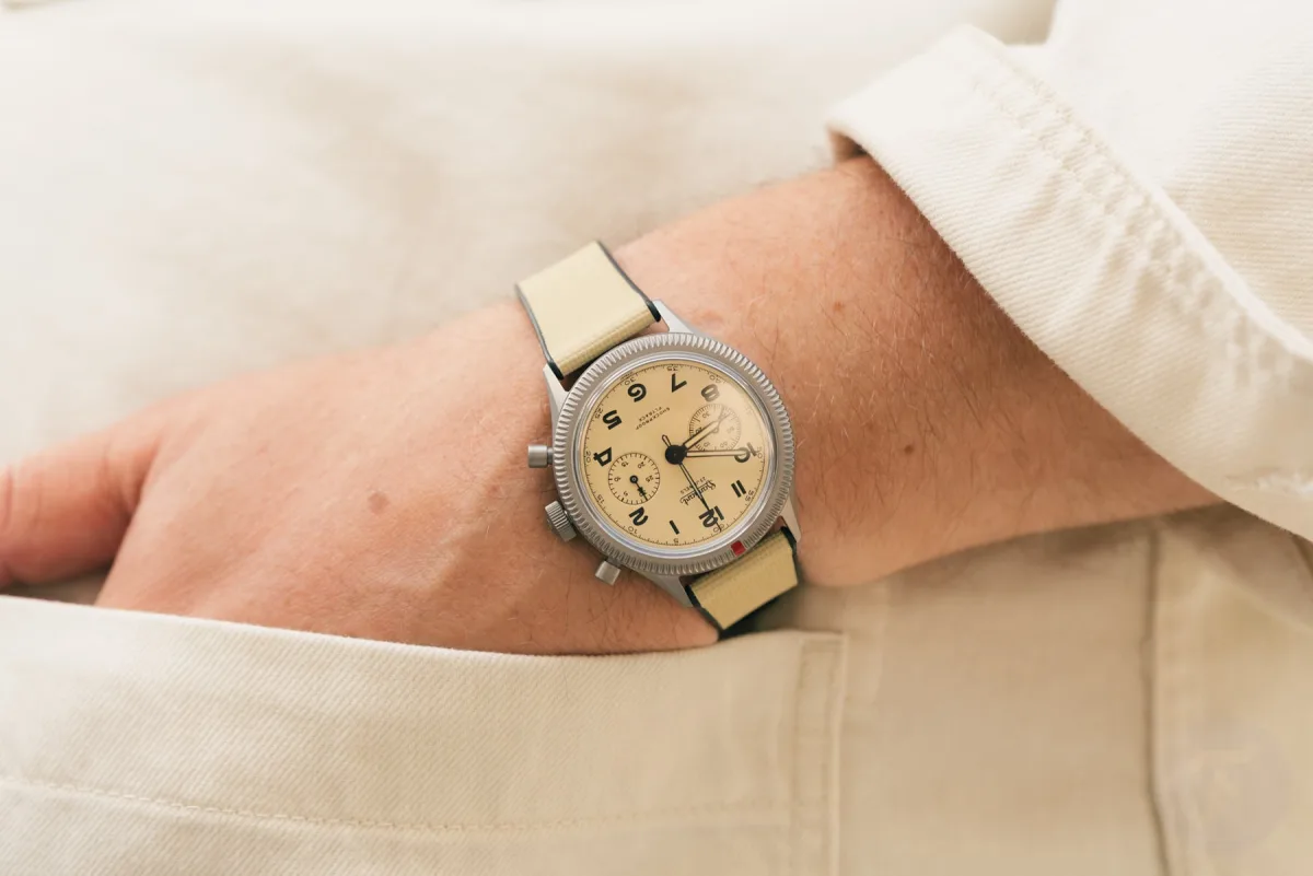 Side view of Hanhart 417 TI Desert Pilot 42mm