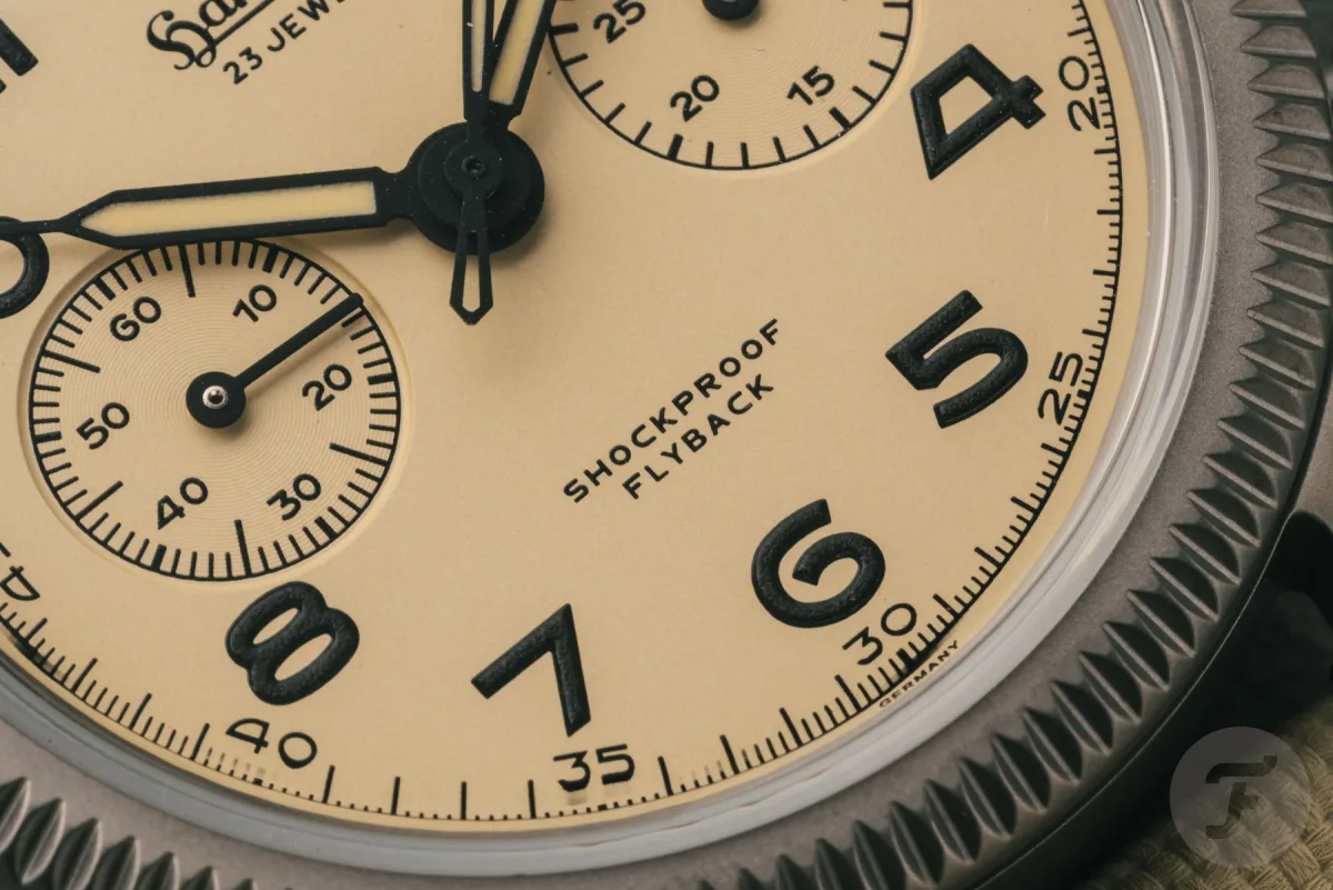 Dial of Hanhart 417 TI Desert Pilot with sub-dials
