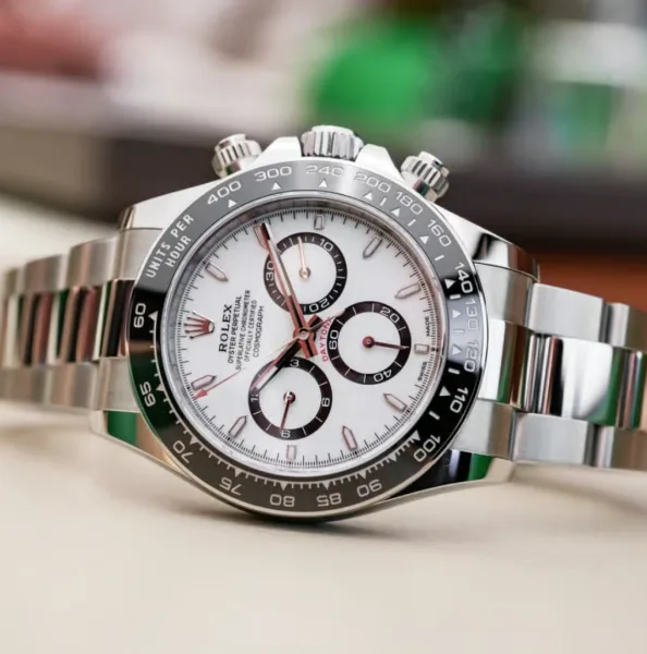 Close-up of Omega Speedmaster tachymeter scale