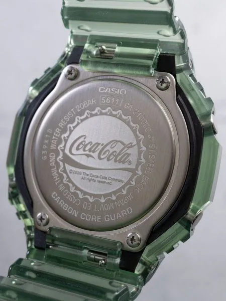 Casio G-Shock GA2100CC-3A dial with Coca-Cola logo