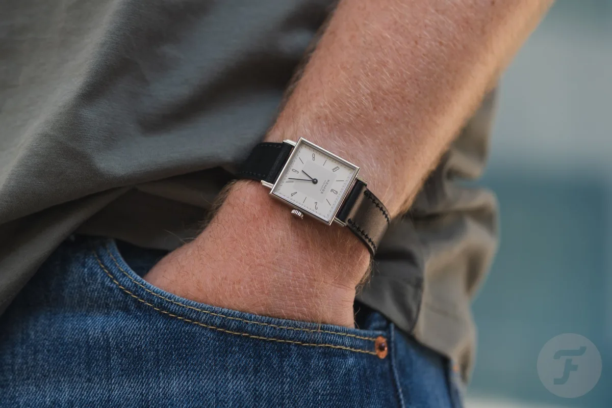 Nomos Tetra 27 White watch with white dial and blue hands