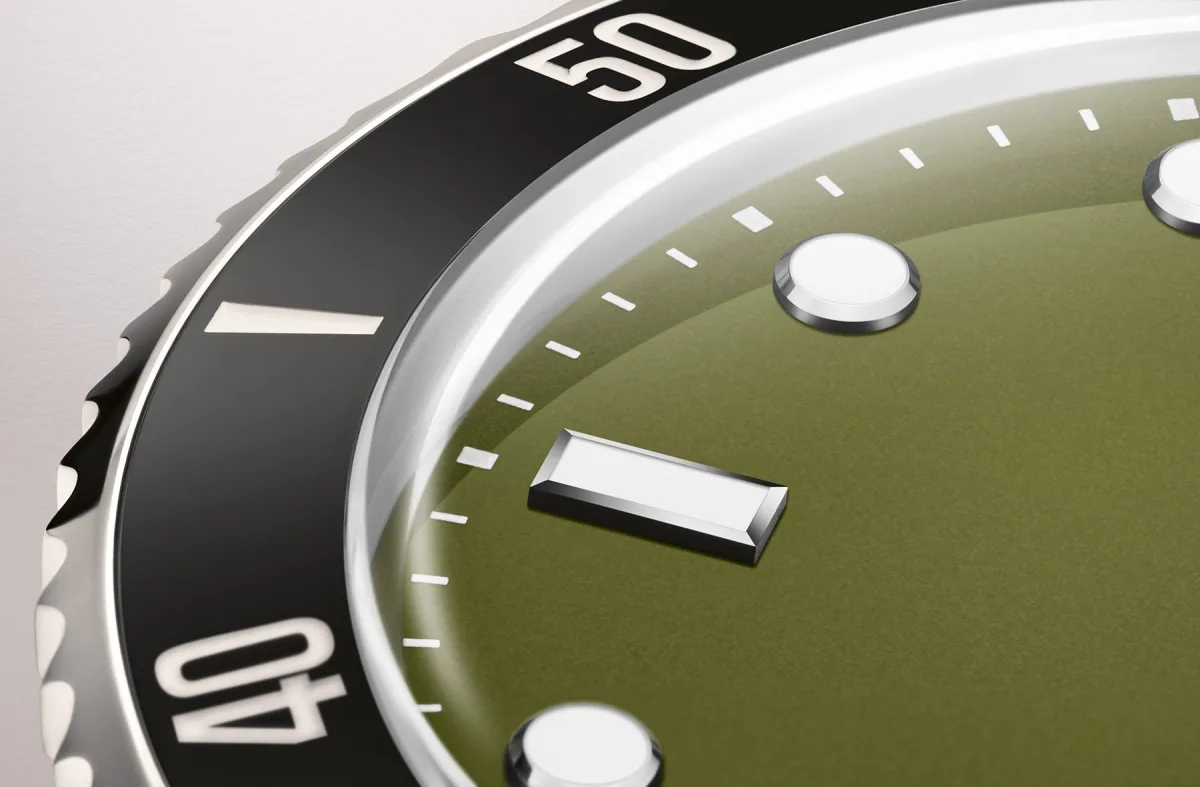 Oris Divers Date watch with matte green dial
