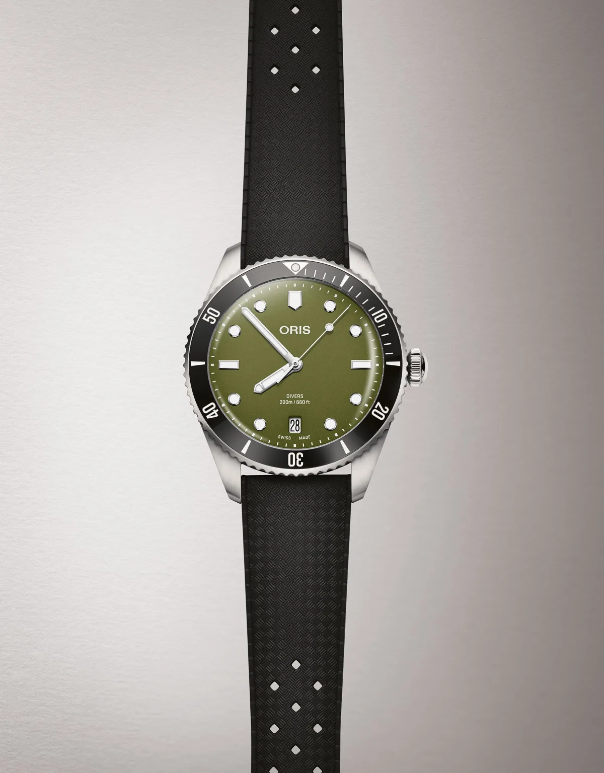 Oris Divers Date green dial model on display