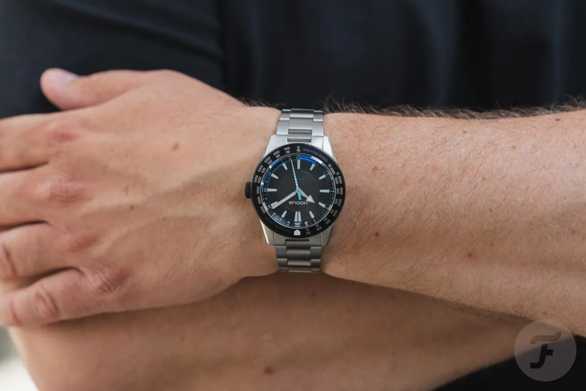 Nodus Obscura II worn on wrist outdoors
