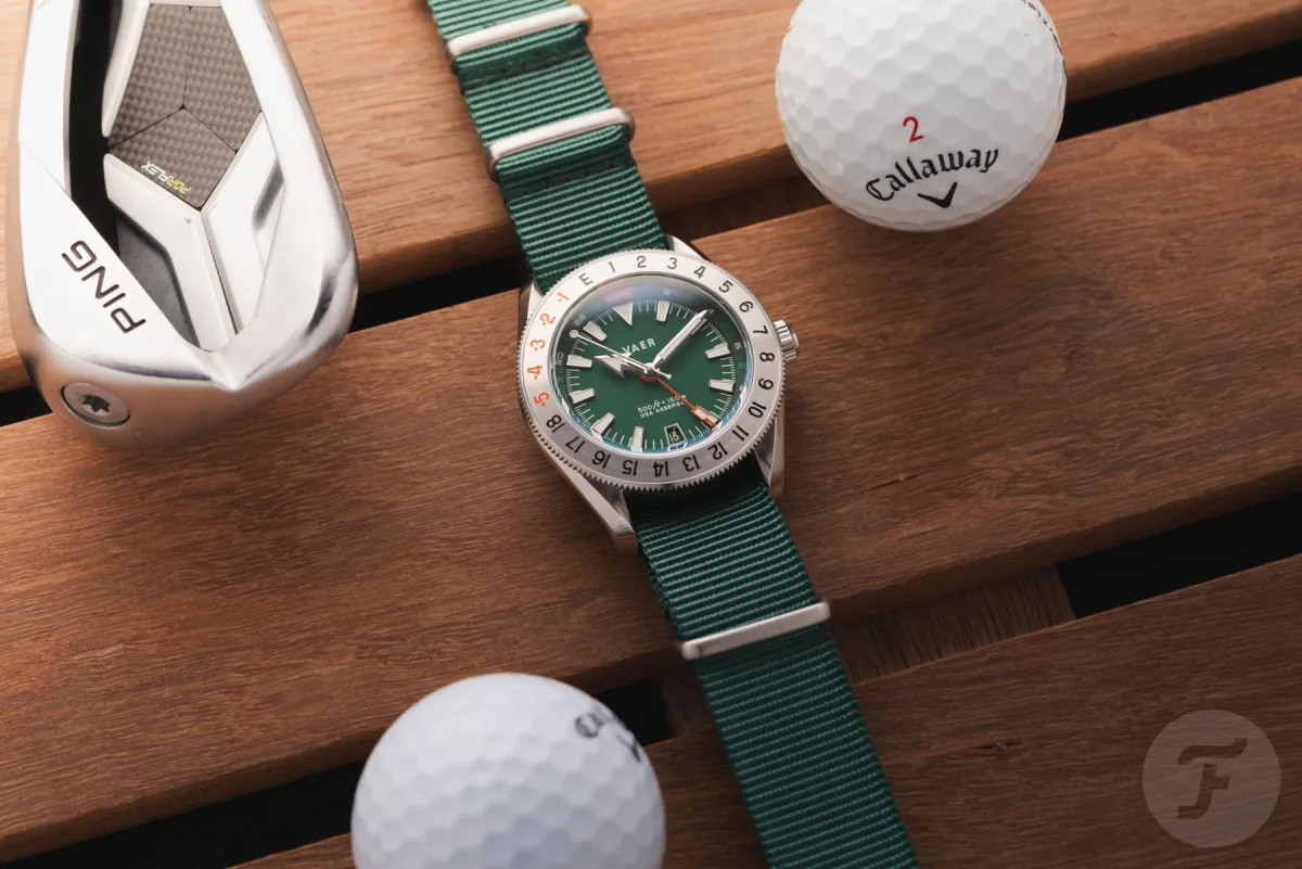 Vaer G2 Fairway GMT with green NATO strap