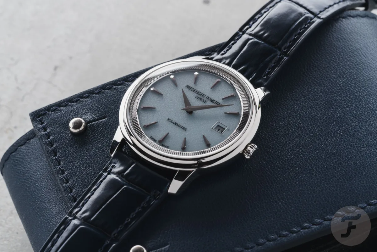 Close-up of Frederique Constant Moneta Solarmetre case