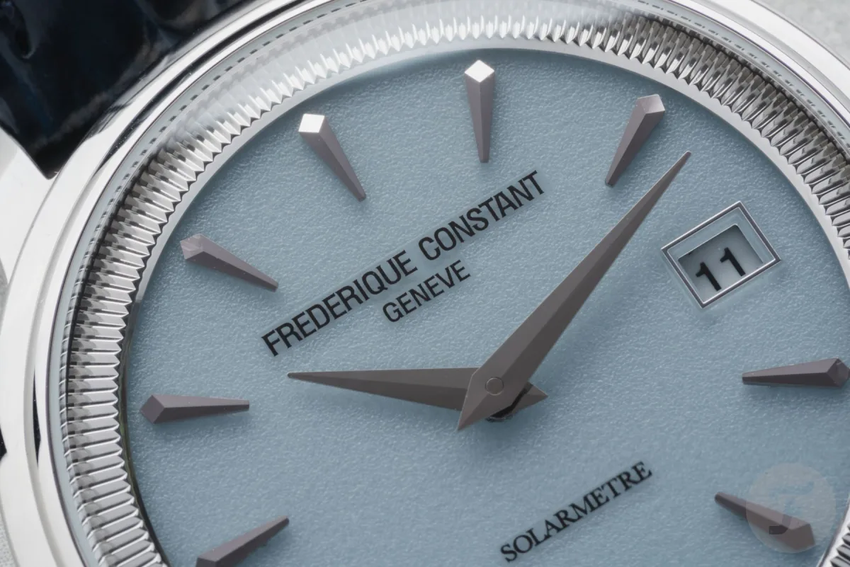Detail of Frederique Constant Moneta Solarmetre fluted ring