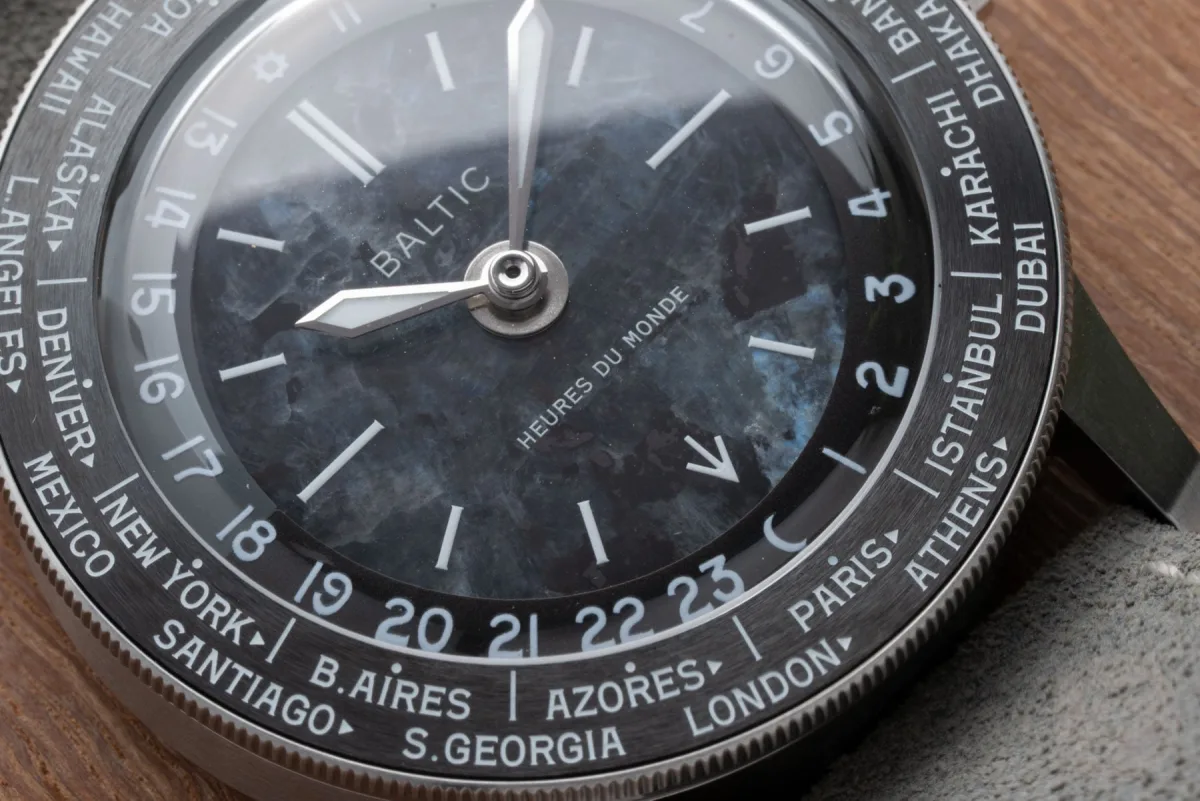 Close-up of Baltic Heures Du Monde bezel