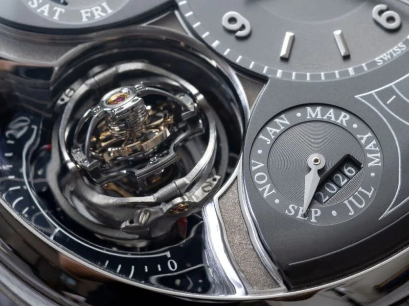 Close-up of the platinum case and bracelet