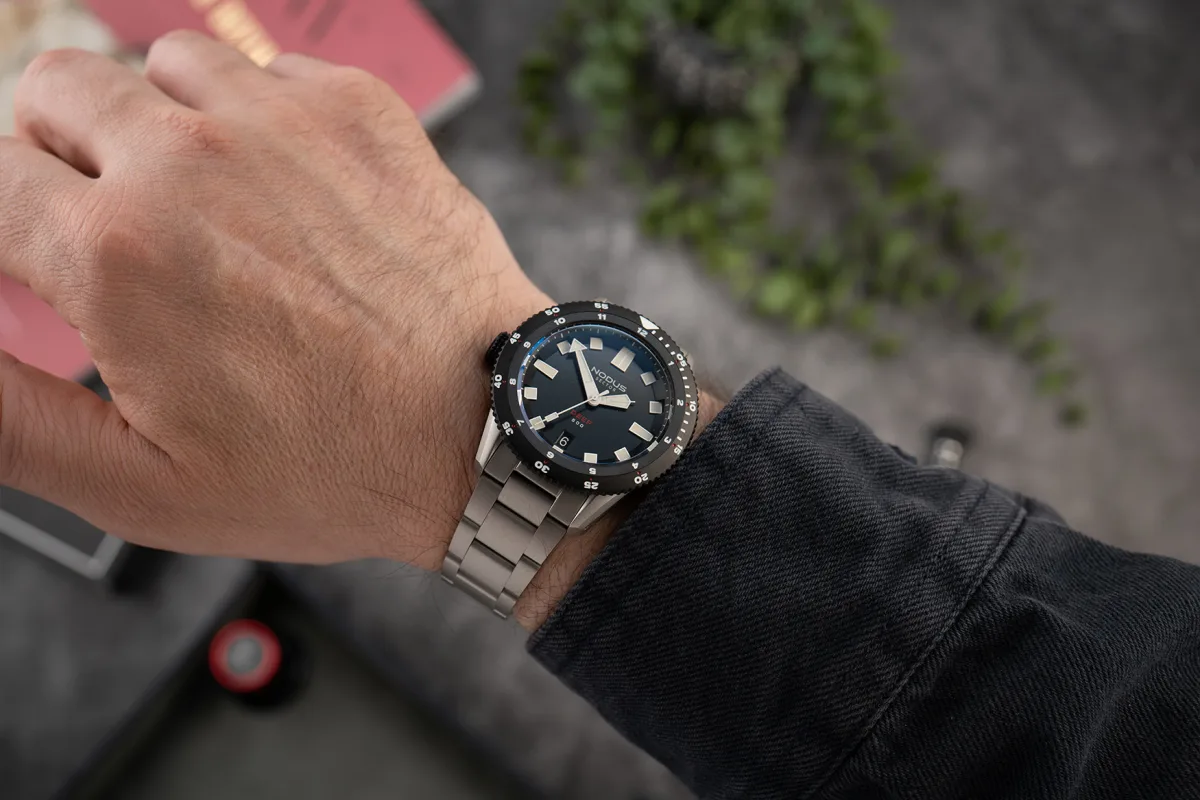 Nodus Sector Deep Black Destro on wrist