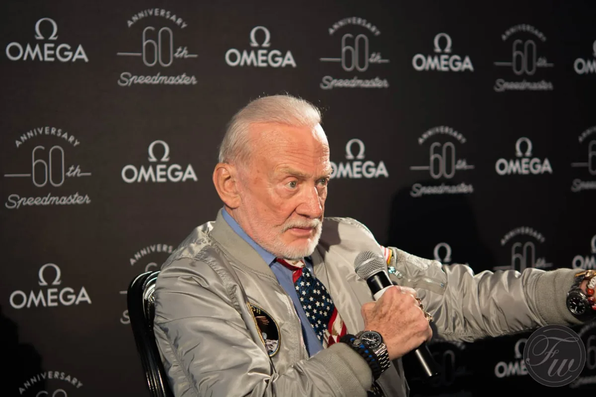 Buzz Aldrin wearing Omega Speedmaster at 2017 event