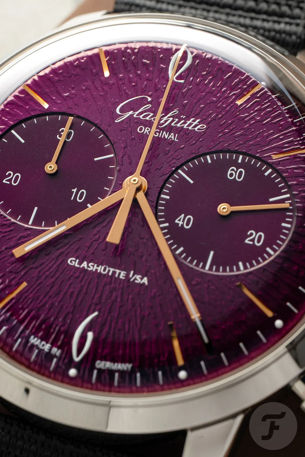 Purple dial of Glashütte Original with unique texture