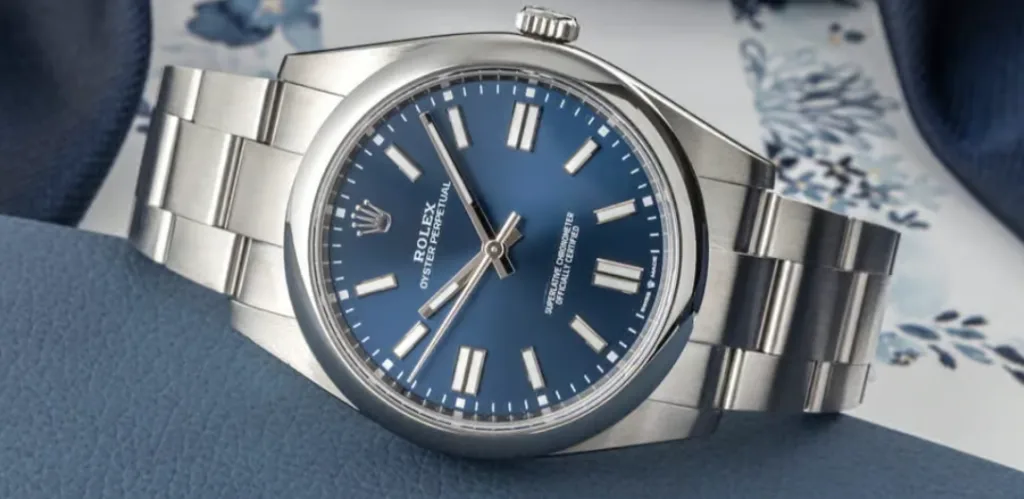 Steel watch with blue dial