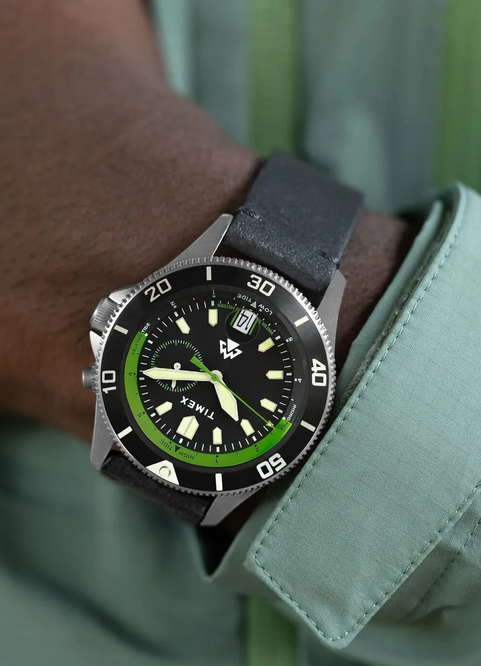 Timex Expedition North Slack Tide with lime-colored tide scale