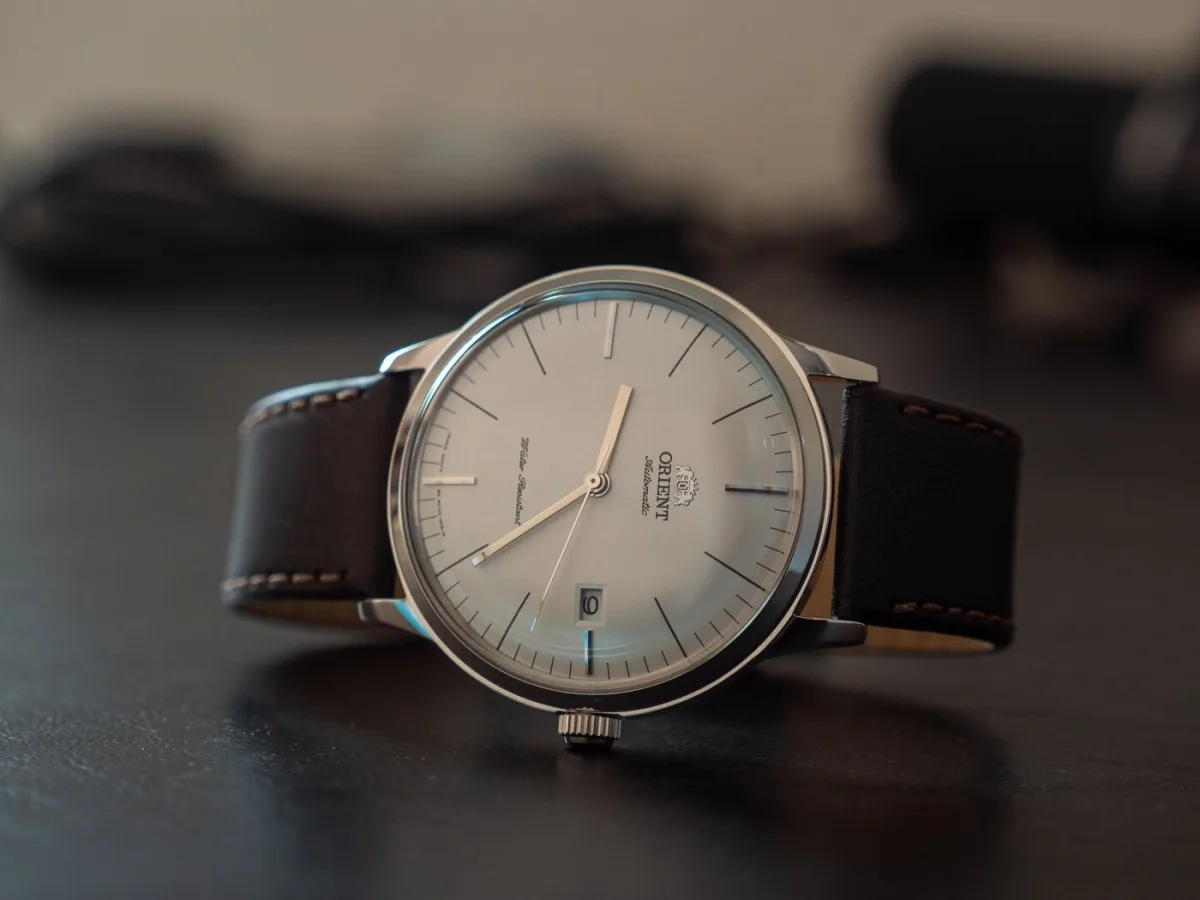Bauhaus-style dial of Orient Bambino V3