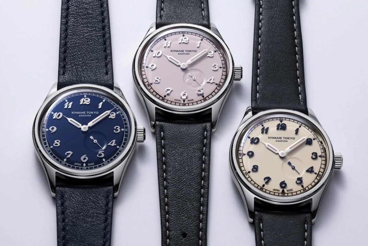 Kiwame Tokyo Kubo watch strap options in dark blue and black calfskin.