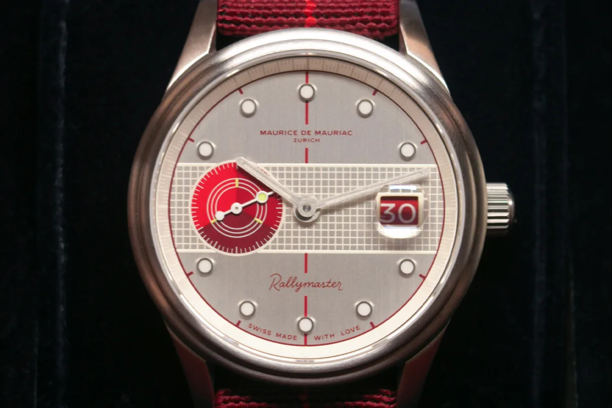 Red gradient small seconds subdial on the Rallymaster Swiss Tennis