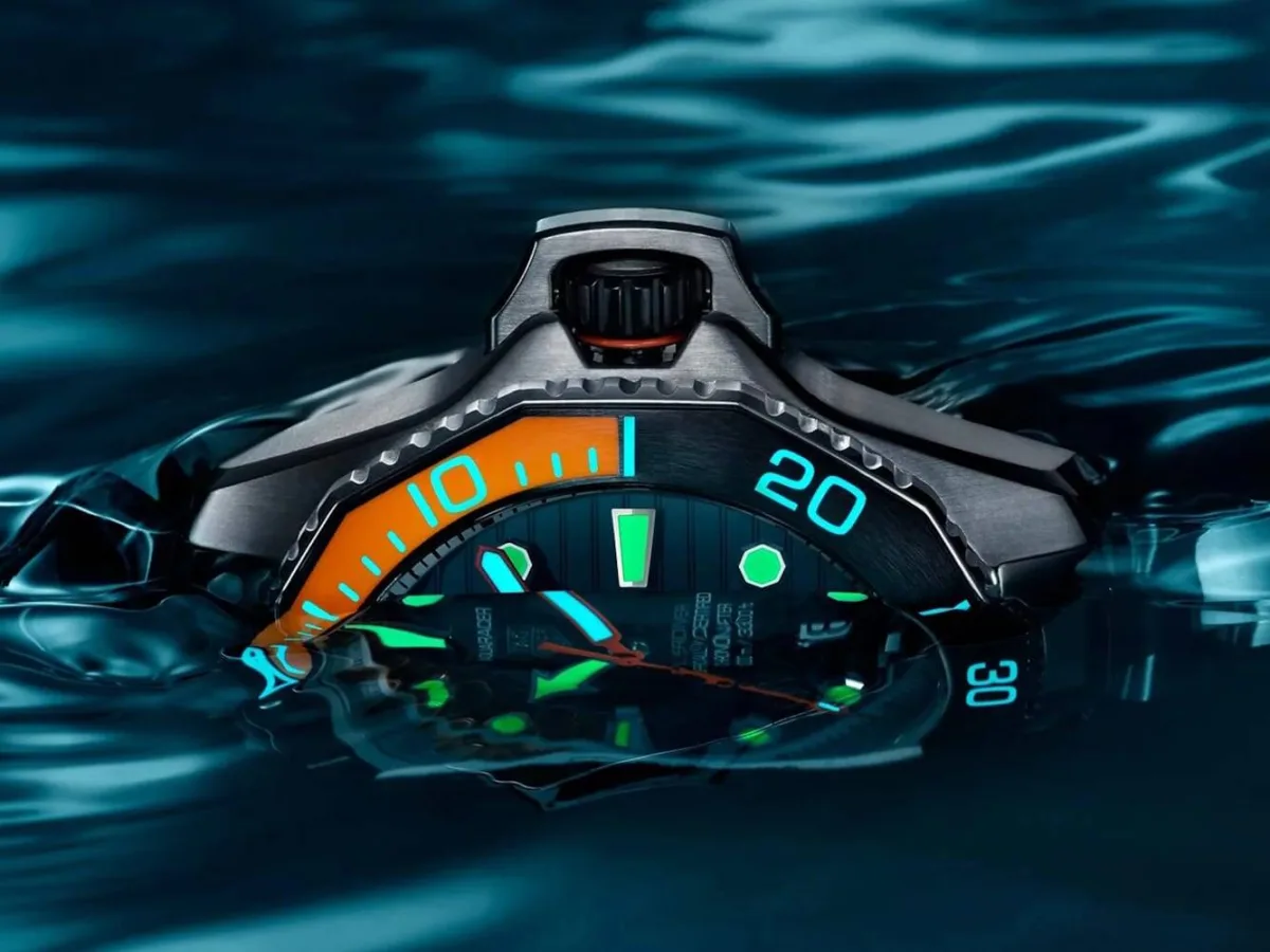 Close-up of a watch dial with luminous coating
