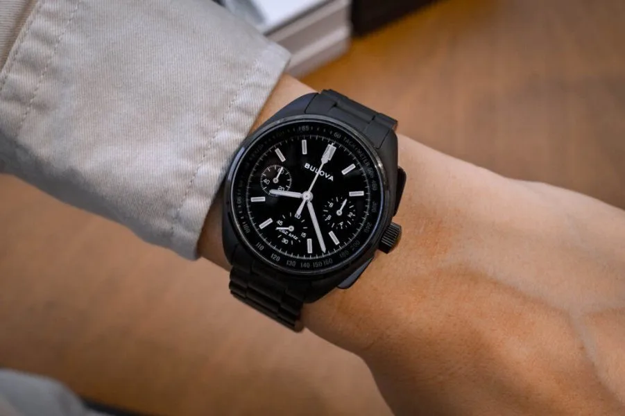Bulova Lunar Pilot Black Hole watch front view