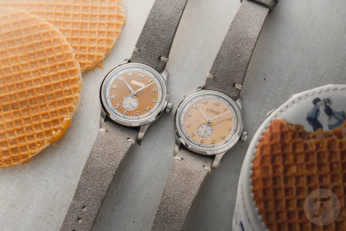 best July 2026 watch releases — Lebois & Co Heritage Atelier Small Seconds Clous de Paris and Stroopwafel side by side