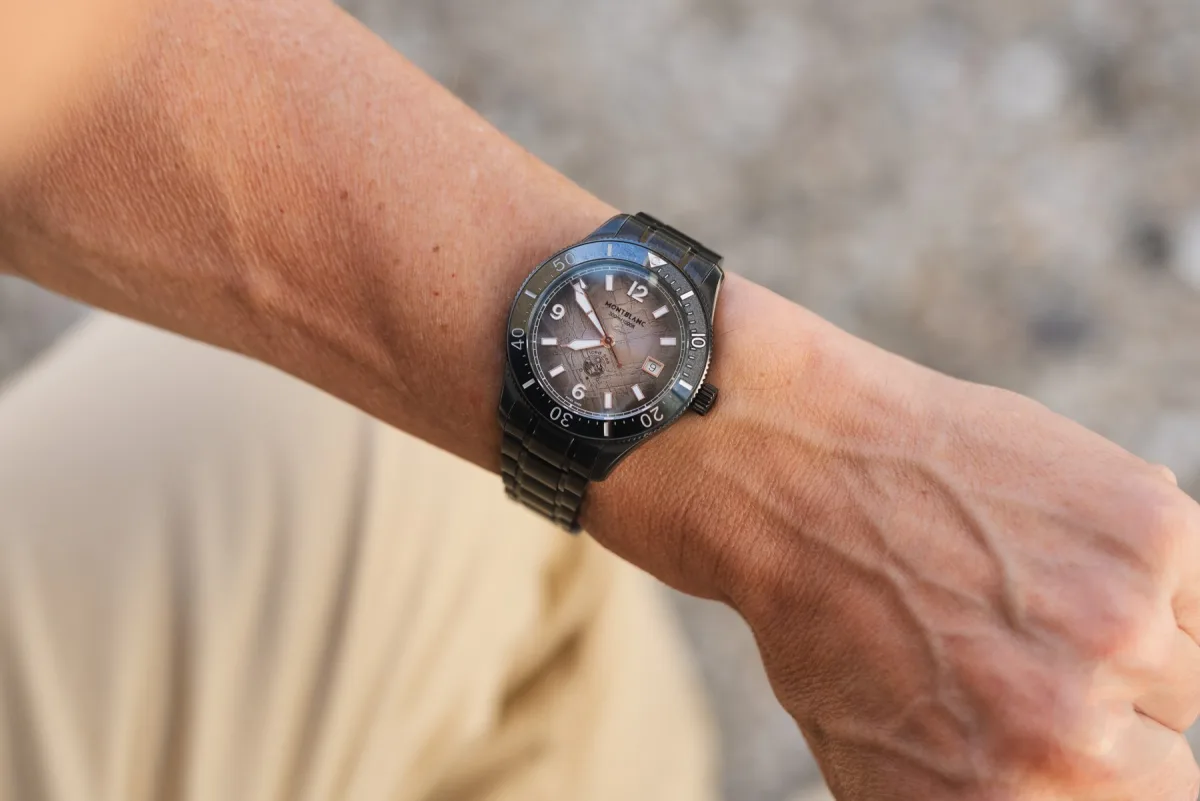 Montblanc watch bracelet with stone-washed finish