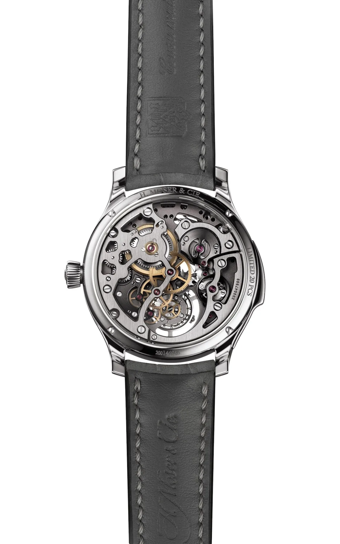 Back view showing the skeletonized movement of H. Moser & Cie Endeavour Cosmic Rain