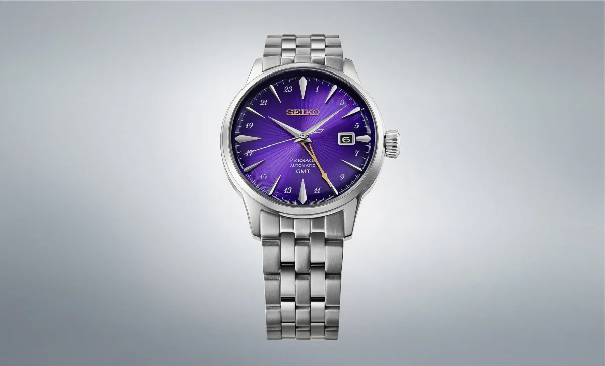 Seiko Presage Cocktail Time watch with purple radial dial