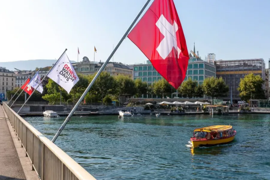 View of Geneva with watch exhibition spaces