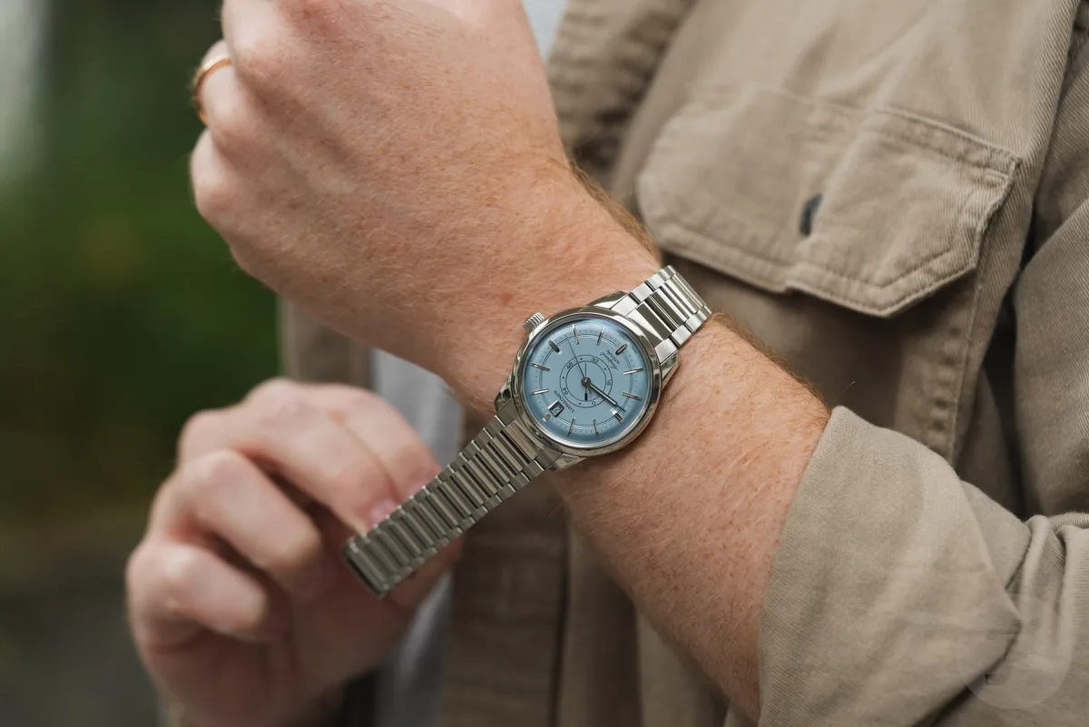 Back view of Longines watch showing the transparent case back