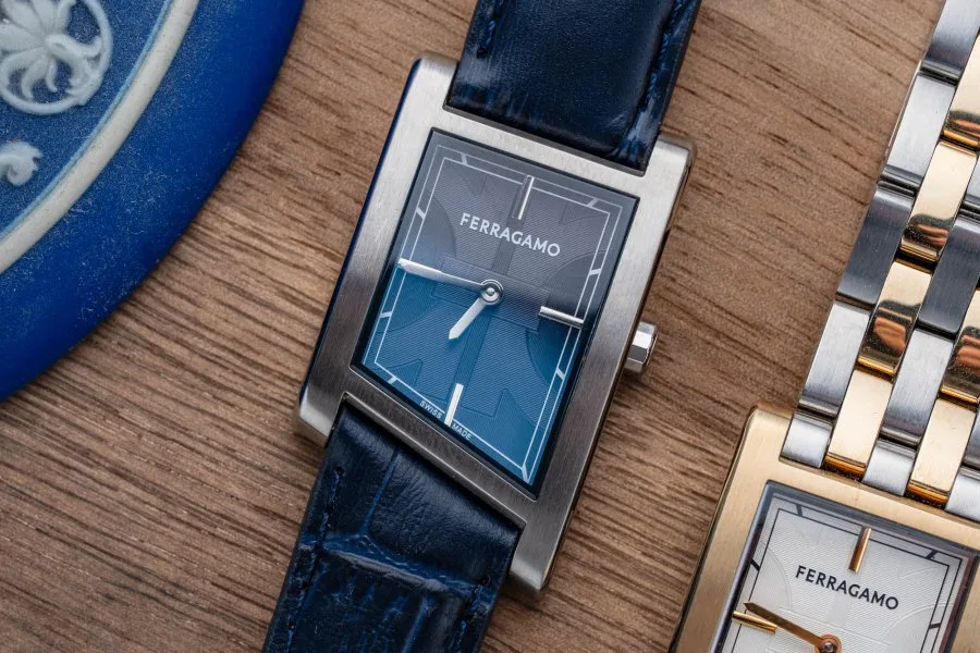 Ferragamo asymmetrical watch case design