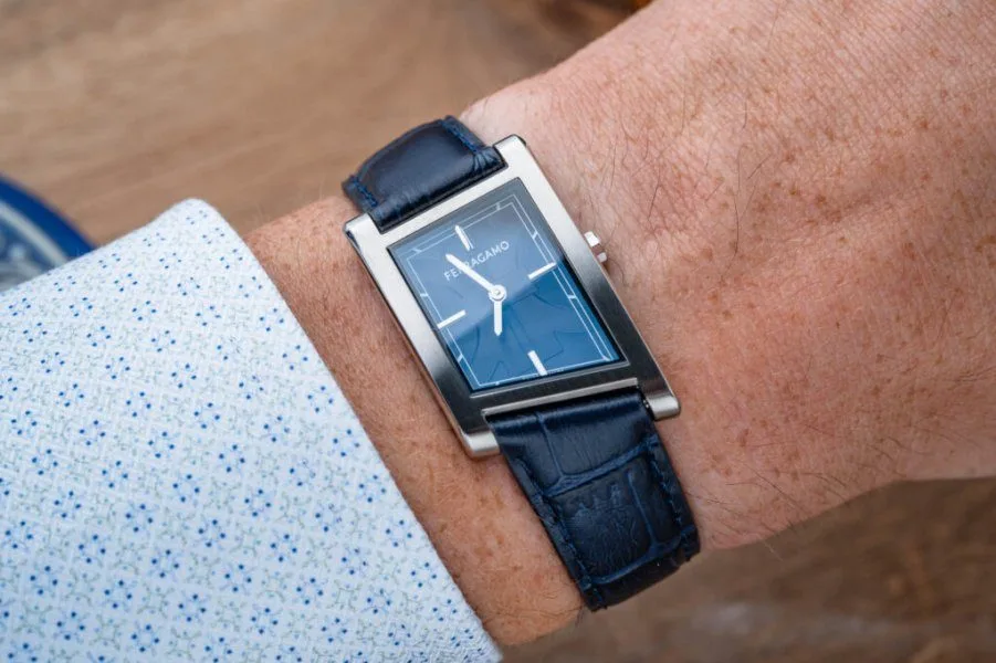 Ferragamo Asymetrique watch case close-up